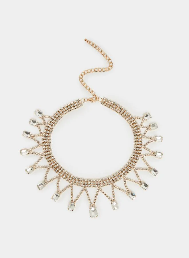 Gold Tone Diamante Chain Necklace